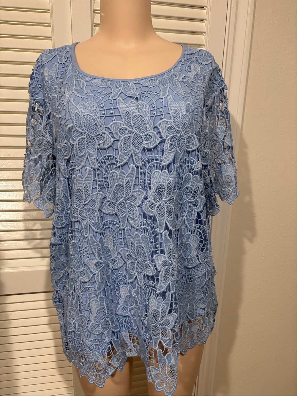 Philosophy Light Blue Floral Lace Tunic Top
